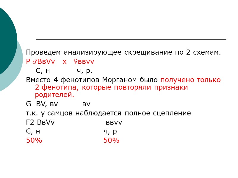 Проведем анализирующее скрещивание по 2 схемам. Р ♂ВвVv   х   ♀ввvv
